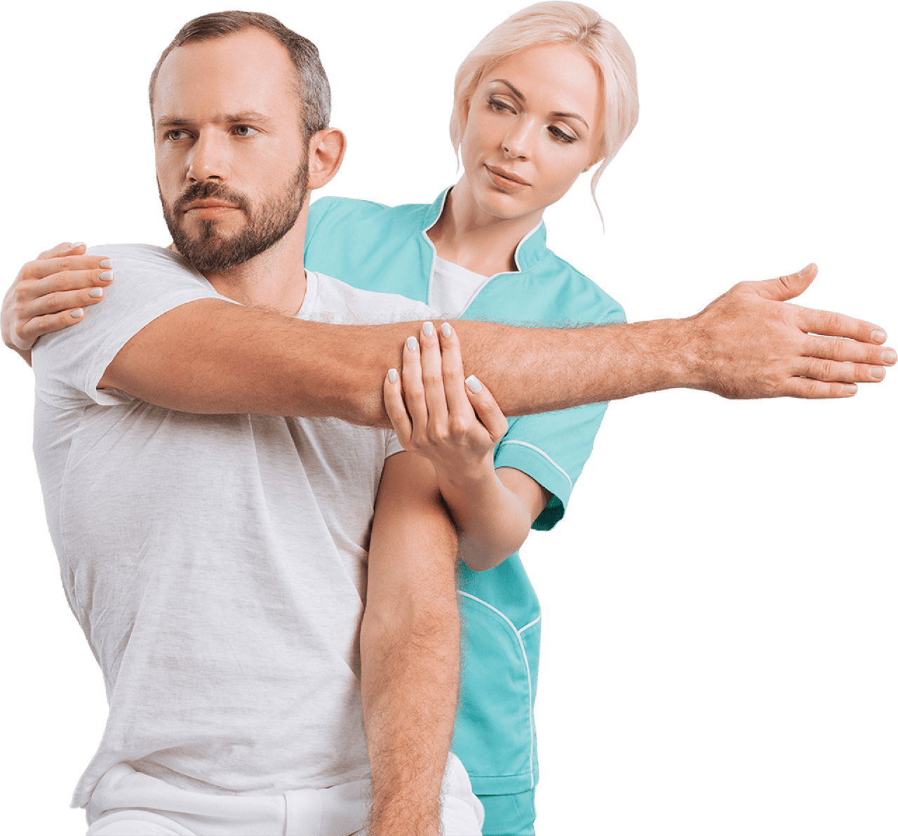 Ausgebildete Physiotherapeutin bei der Arbeit mit einem Mitarbeiter – Qualifikation unseres Behandlerteams.
